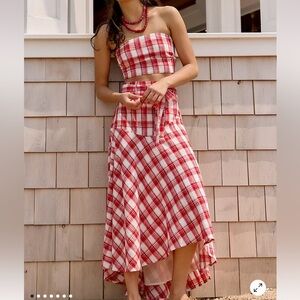 NWT Free People “After You” Set — Cropped Top + Maxi Skirt Red Plaid